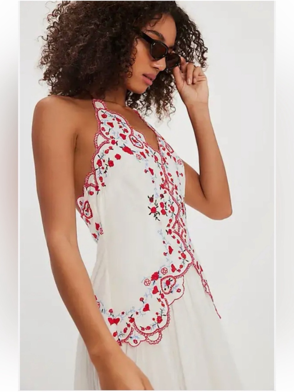Free People White Midi Dress with Red Embroidery - Picture 3 of 7